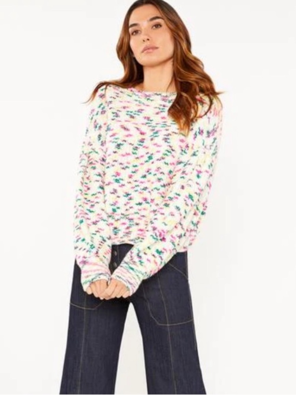 Cinq A Sept Mari Sweater Multicolor Space Dye Balloon Sleeve Chunky Knit Size S